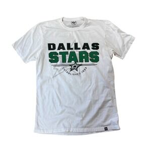 47 Brand Dallas Stars T-Shirt Unisex Adult White Graphic NHL Hockey Tee Small